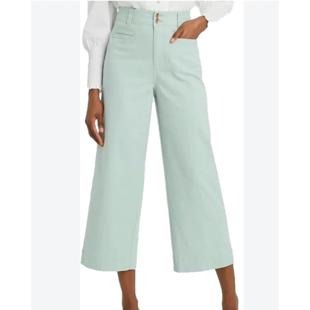A NEW DAY Minimalist Wide Leg Crop Pant Womens 0 Pastel Green High Rise Stretch